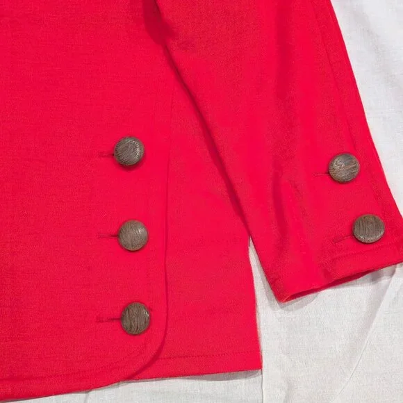 Vintage 70s Yves Saint Laurent Rive Gauche Red Wool Button Detail Top Blouse SZ - Picture 4 of 5